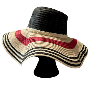 Lauren Ralph Lauren Large Black, Red, and Cream Striped Straw Hat
